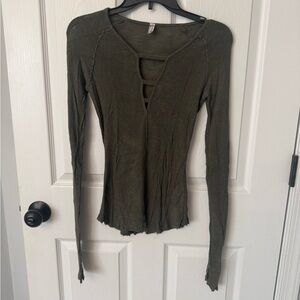 Free People Long Sleeve V Neck with Cut Out
